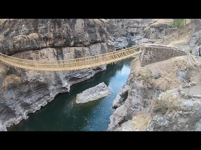 The Last Inca Rope Bridge Called Qeshwachaqa Near Cusco In Peru