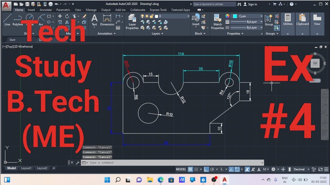 Autocad tutoria in hindi |Ex#4|2d drawing autocad for practice ⚙️ - YouTube