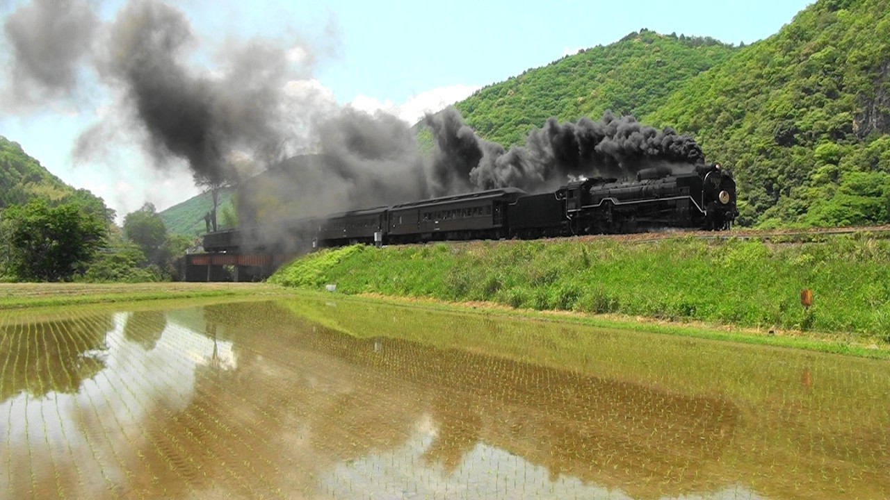 SL やまぐち 20260516 山口線｢SLやまぐち号」 田園水鏡の長門峡築堤をゆく - YouTube