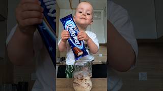 making the coziest Milky Way iced coffee with my tiny barista ☕🍫🤍