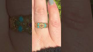 Antique Victorian 15ct (and 9ct ) Yellow Gold Ruby, Turquoise And Pearl Ring - Circa 1840-60’s