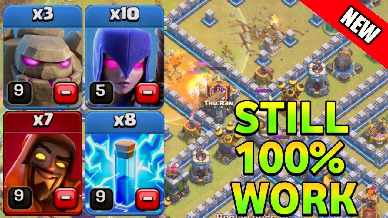 Th12 Golem Witch Super Wizard Attack Strategy With 8 Zap Spell !! Best Town Hall 12 Attack Strategy