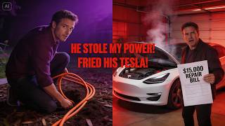 My Neighbor Stole My Electricity to Charge His Tesla So I Tripped the Main Breaker Fried His Battery