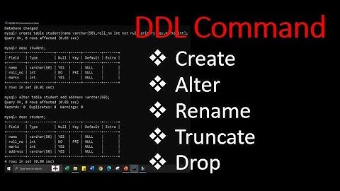 DDL Command in SQL | Create, Primary Key, Alter, Rename, Truncate, Drop | DDL command in One Video