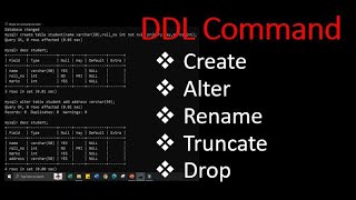 DDL Command in SQL | Create, Primary Key, Alter, Rename, Truncate, Drop | DDL command in One Video