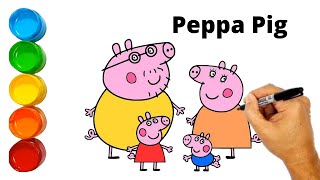Peppa pig family drawing step by step | Coloring Peppa pig - colouring pages