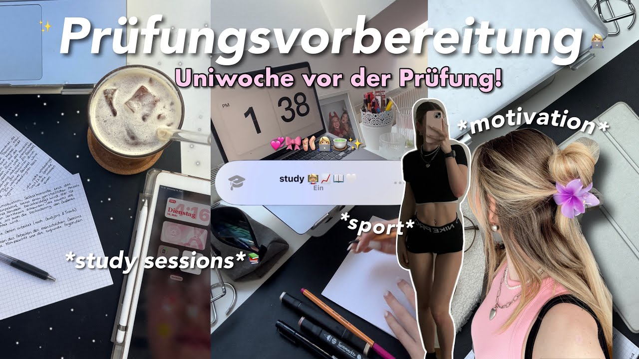 Prüfungsvlog! 🎀 Uniwoche vor einer Prüfung 👩🏼‍🎓💞🩰 | Vorbereitung, Lernen, Sport