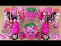 Pink STRAWBERRY SLIME 🍓💗 Mixing makeup and glitter into Clear Slime 💯% ASMR Satisfying Slime Videos