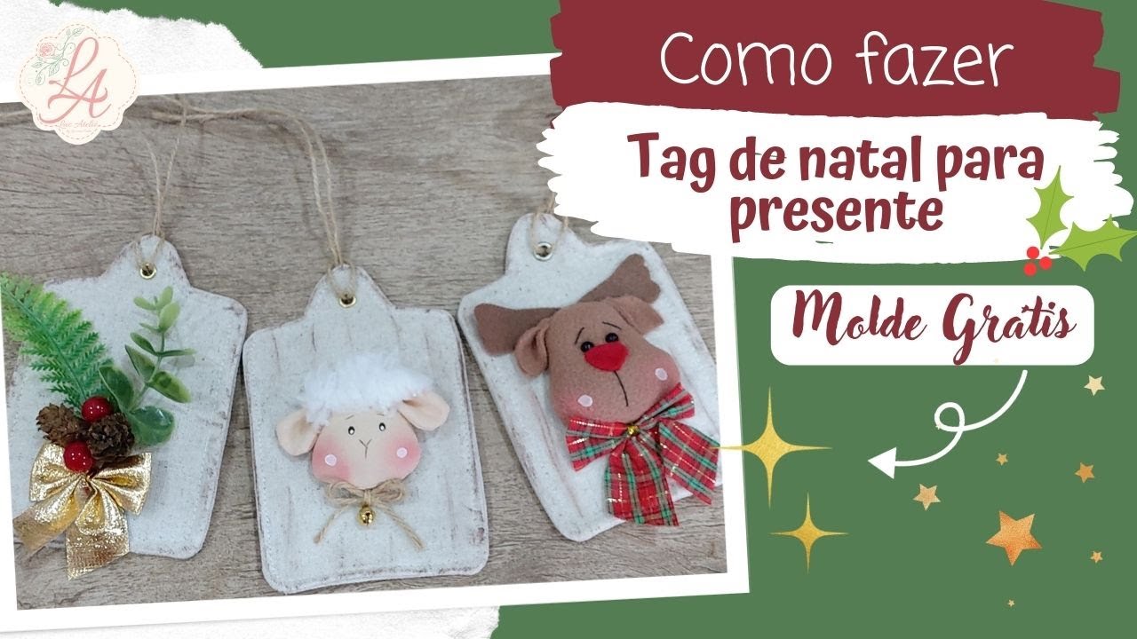 Como fazer Tag de Natal para presente, Etiqueta - Passo a passo com molde grátis (DIY)