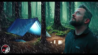 Riding out the Storms in a Tarp Fortress - ASMR Rain Camping Adventure in the Deserted Mountains