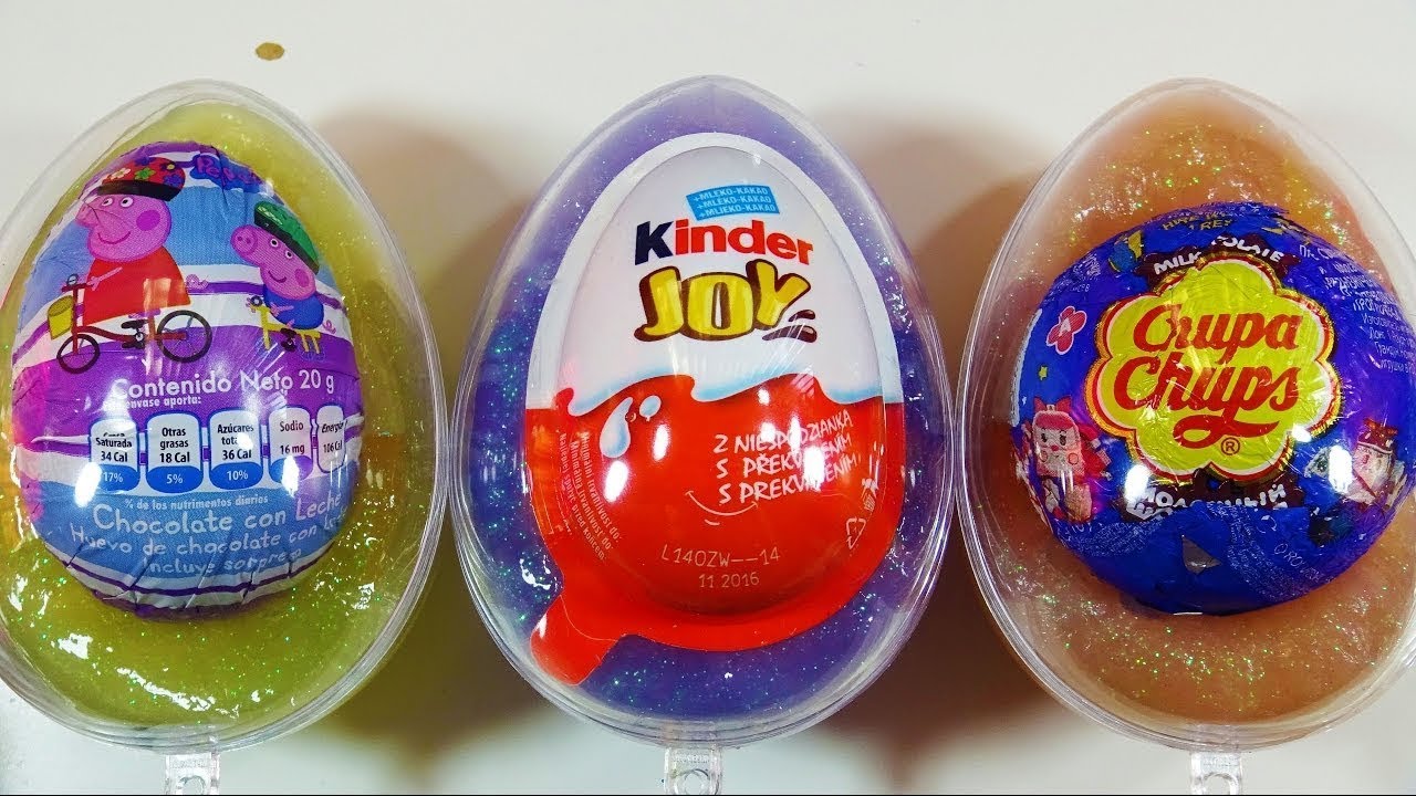 Glitter Slime Surprise Egg Toys Kinder Joy Peppa Pig Robocar Poli Chupa
