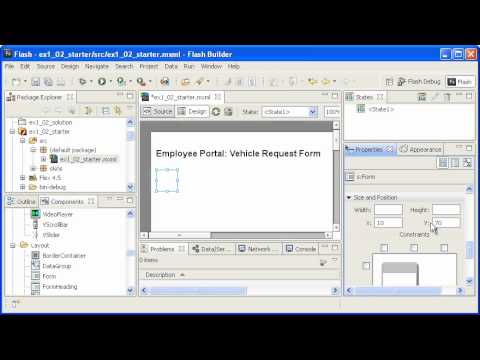 Flex in a Week :: v1 08 Laying out a form in Flash Builder Design Mode