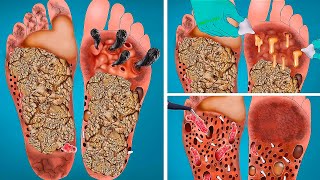 ASMR Remove Big Foot Callous & Foot Burn Treatment | Deep Cleaning Animation | 2D Animation