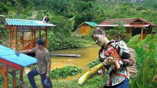 Paint roof repair. Harvesting bamboo shoots. Wash the tank with clean water. Forest Life