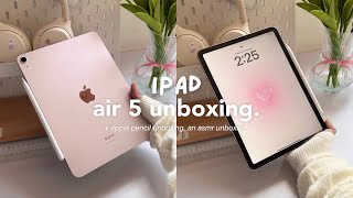 iPad Air 5 pink unboxing 2024 🤍 (256 gb) aesthetic asmr apple pencil + ipad unboxing