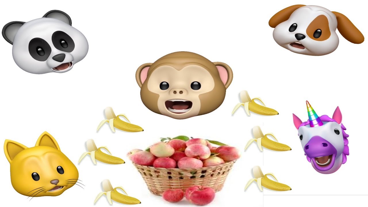 Apples and Bananas song ! Animojis and animal sounds ! iPhone X emojis