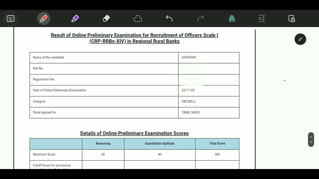 My RRB PO PRELIMS Scorecard and About RRB PO MAINS 