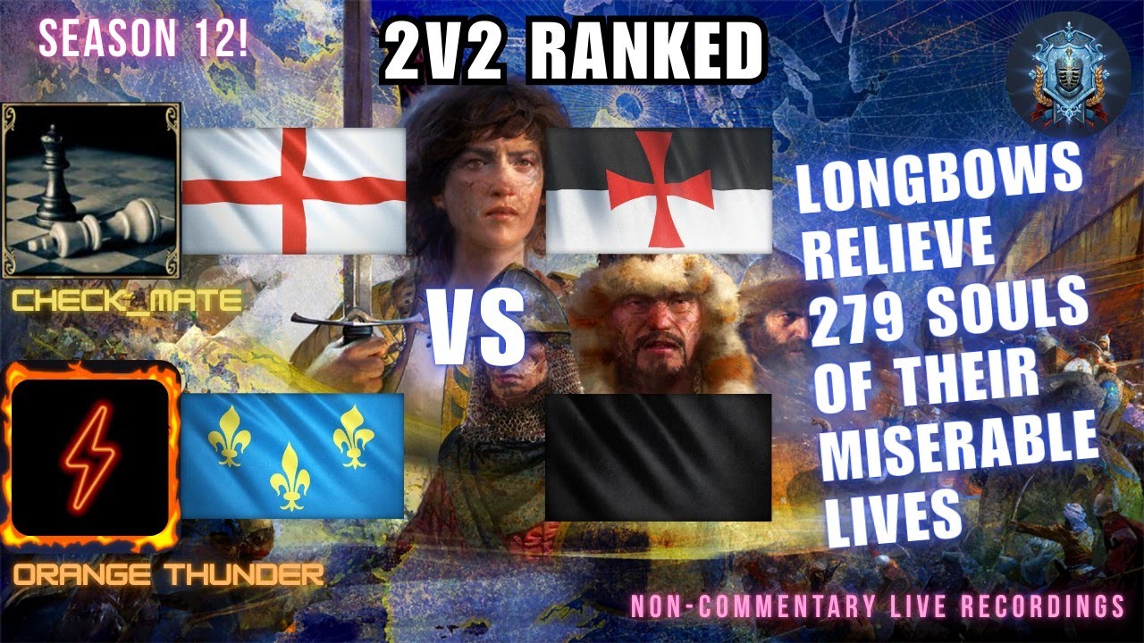 AOE4 2v2 S12 #22: English & French VS Abbasid Dynasty & Knights Templar on Mountain Clearing