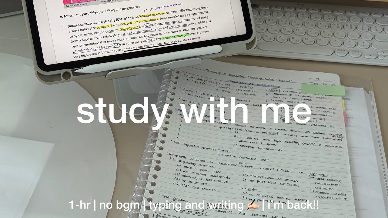 [STUDY WITH ME] 1-hr 💖 | no bgm | typing & writing | i’m back! - YouTube