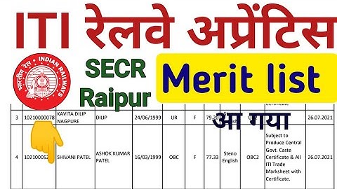 SECR Raipur apprentice merit list | secr apprentice merit list | Raipur apprentice merit list 2021
