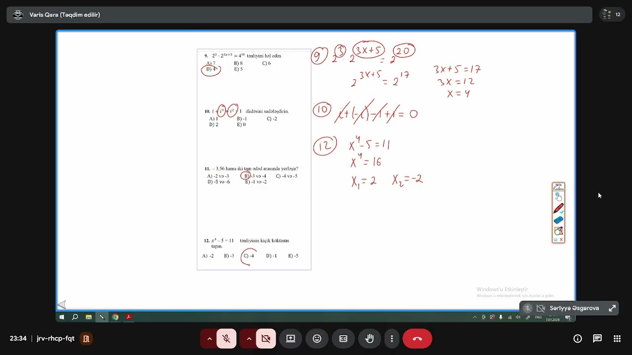 21 aprel 2019 Buraxılış İmtahanı (Riyaziyyat)