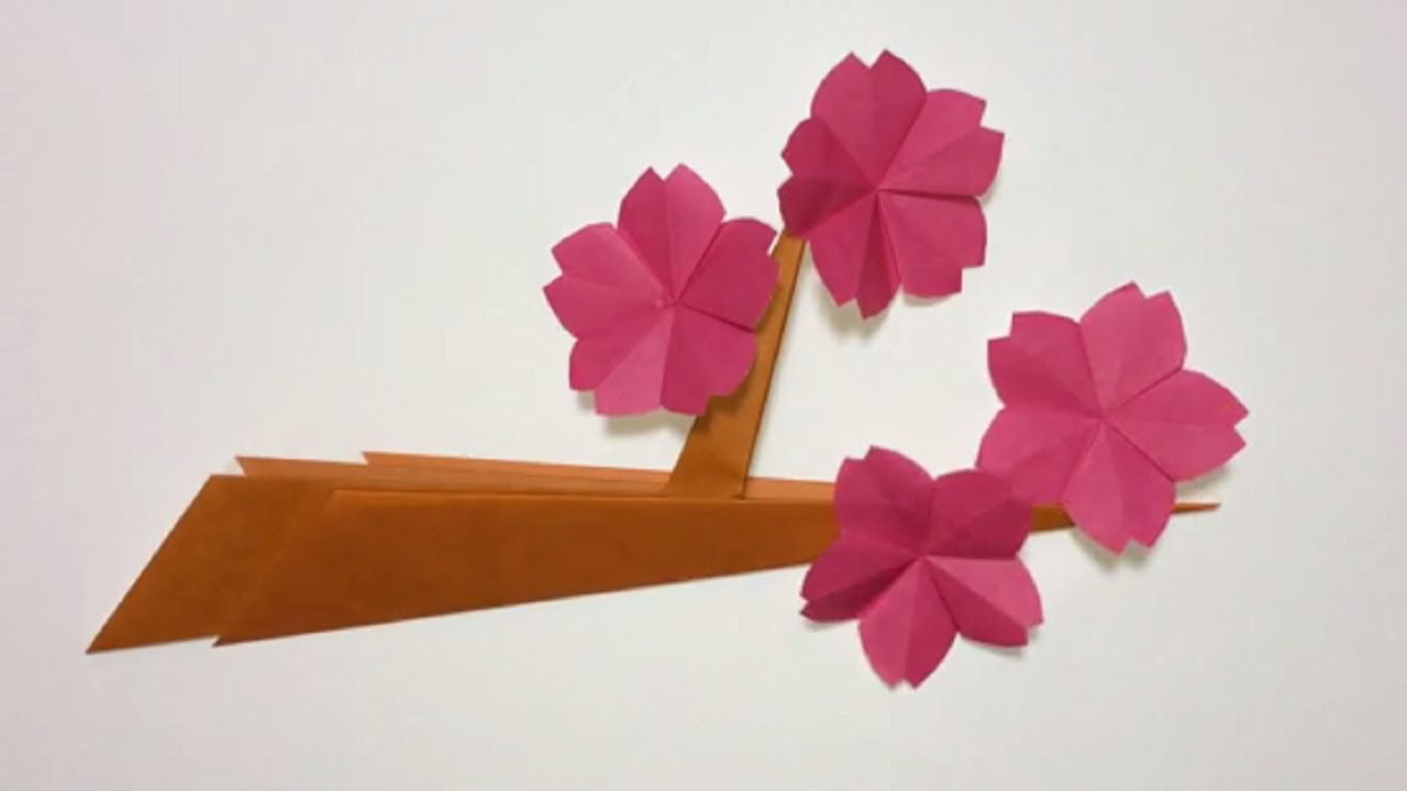 桜の枝 折り紙 Cherry Tree Origami Youtube