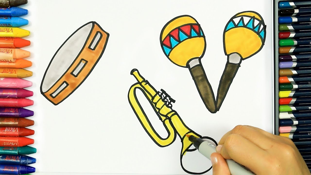 ⁣الرسم والتلوين للأطفال ? | كيفية رسم الآلات الموسيقية | الرسم للأطفال | الأطفال ألوان الفيديو