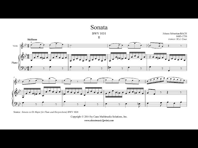 Siciliana by Bach BWV 1031 Transcription for Violin and Piano