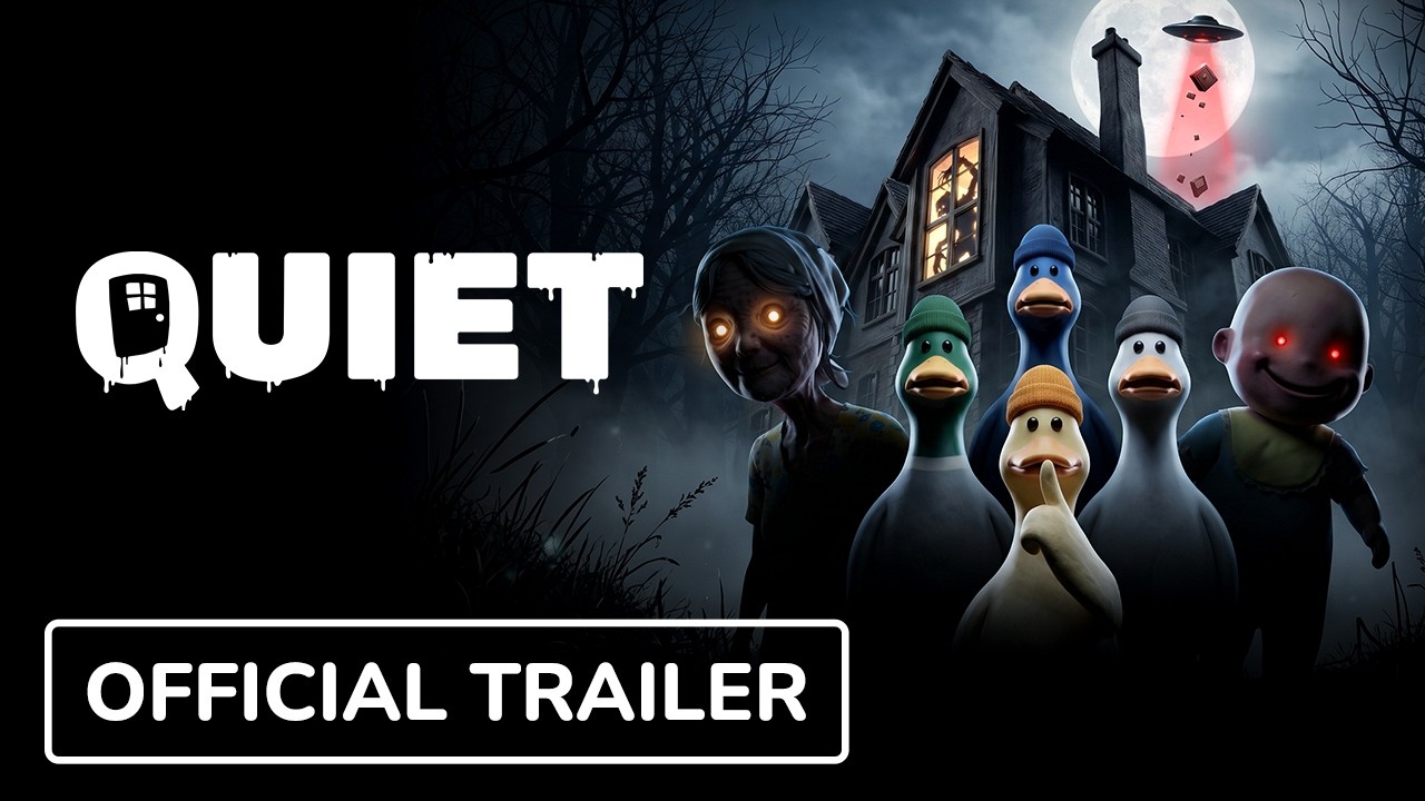 Miniatura do trailer de prévia da demo de QUIET, com patos alienígenas em uma casa escura