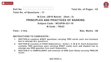 MCOM 3RD SEM PRINCIPLES AND PRACTICES OF BANKING JAN 2021 | PTU