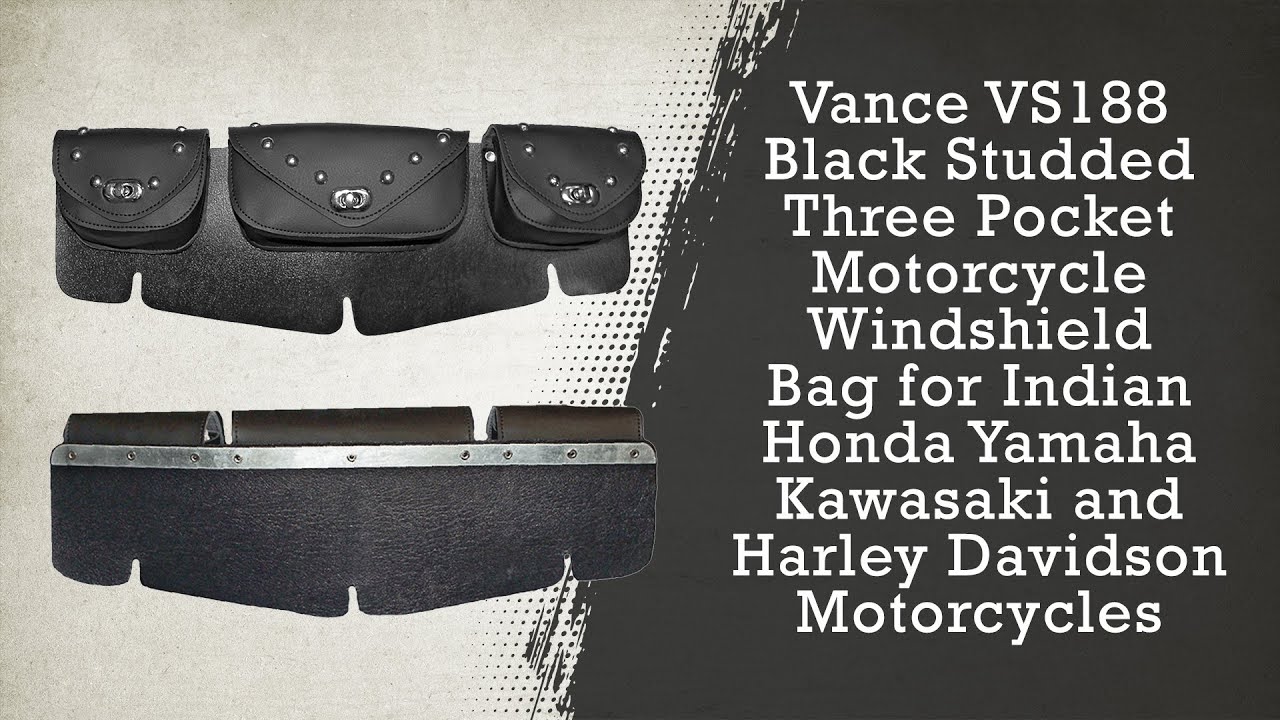 Vance Black Studded Motorcycle Windshield Bag for Indian Honda Yamaha