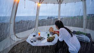 [333] Camping Vlog with My Dog in Front of the Windy, Rainy Sea.