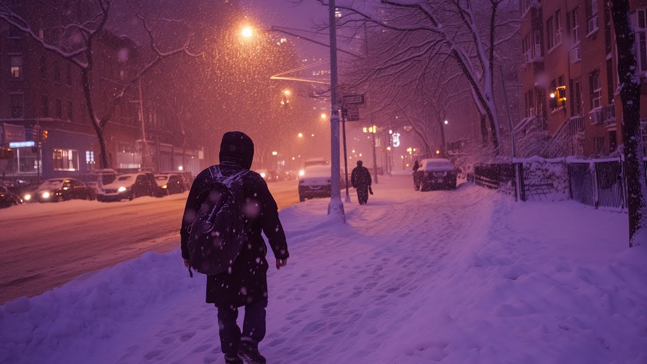 Walking in a Snow Storm in New York City - winter Storm Heather live in ...