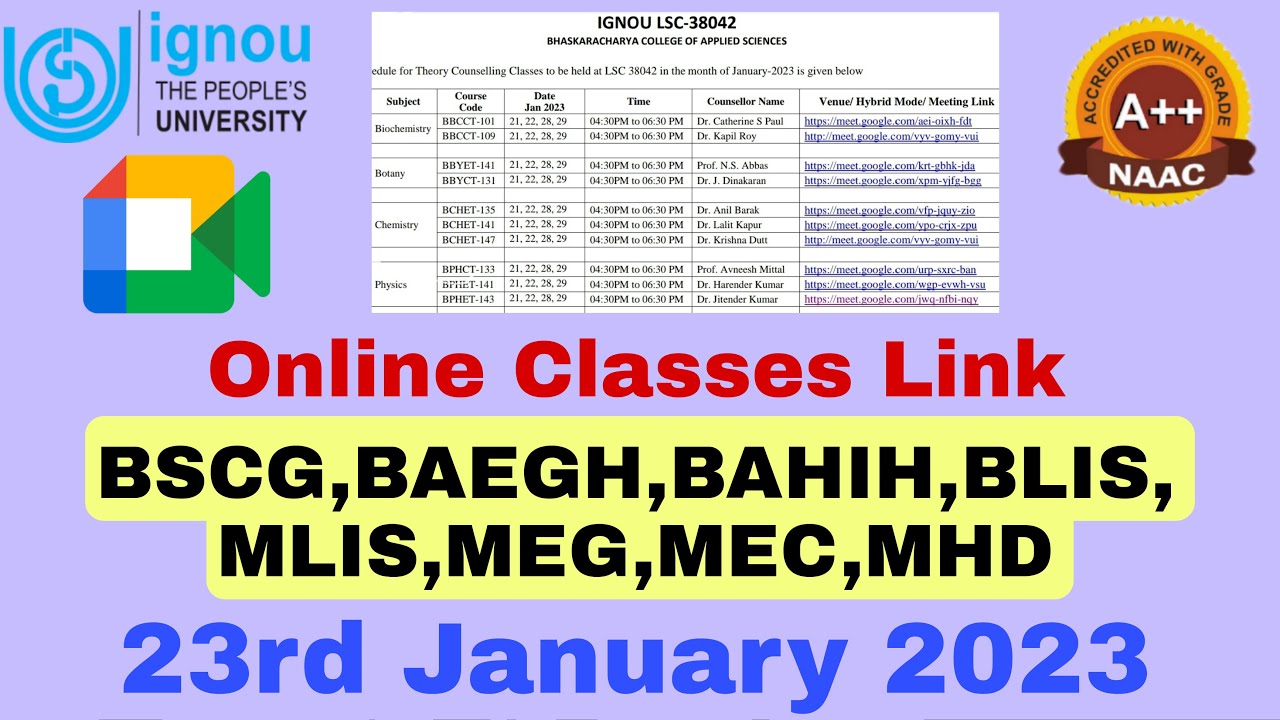 IGNOU Classes Online 2023 | IGNOU Classes Link | BSCG, BAEGH, BLIS, BAHIH, MEG, MEC, MLIS, MHD |