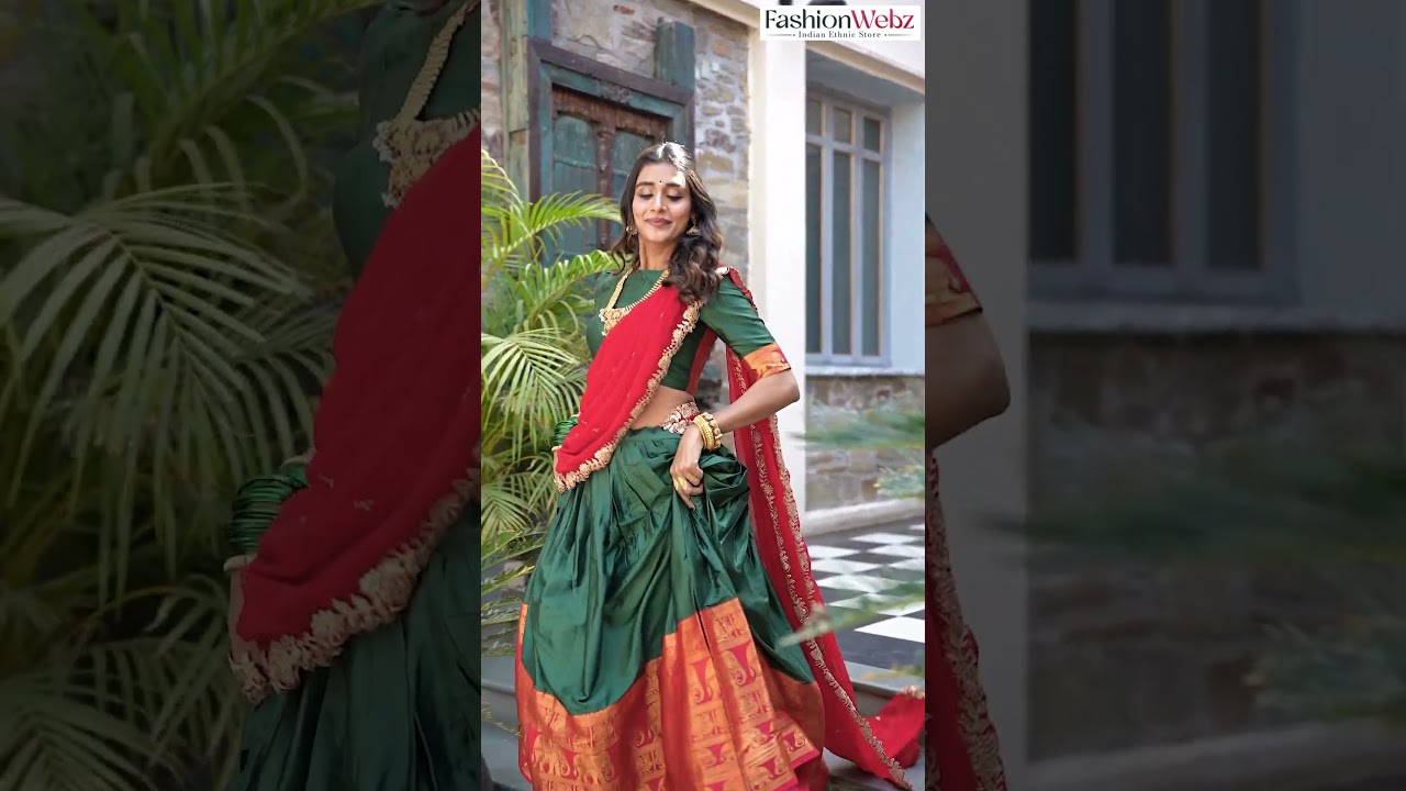 Silk Designer Lehenga Choli In Green And Red With Woven Work For Women