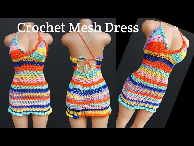 rainbow crochet halter dress Voxelle Women Rainbow Crochet Halter Midi Dress voxelle