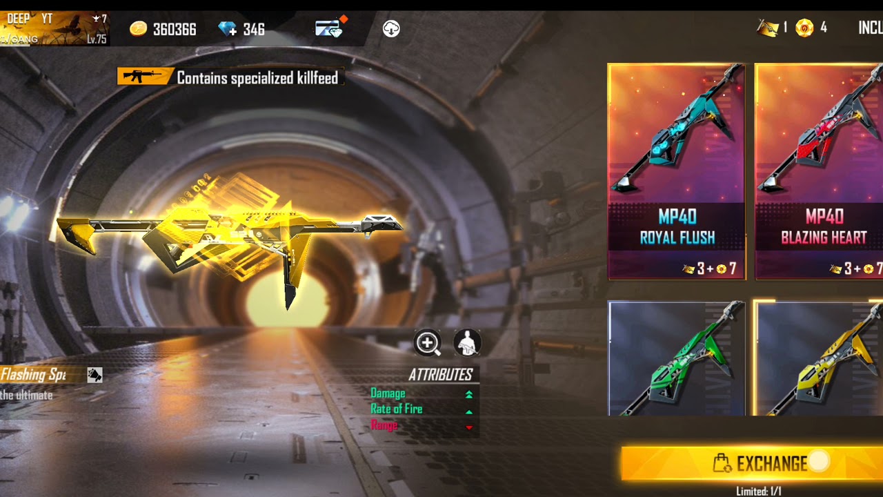 free fire new incubator Royal flush mp40 i Got Rare Yellow skin mp40😱😱