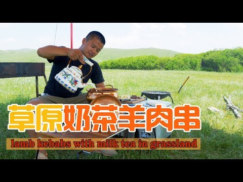 【赤脚小鲜】乌拉盖草原露营，大口撸羊肉串，喝着自制奶茶竟然这么爽！▎Chinese food
