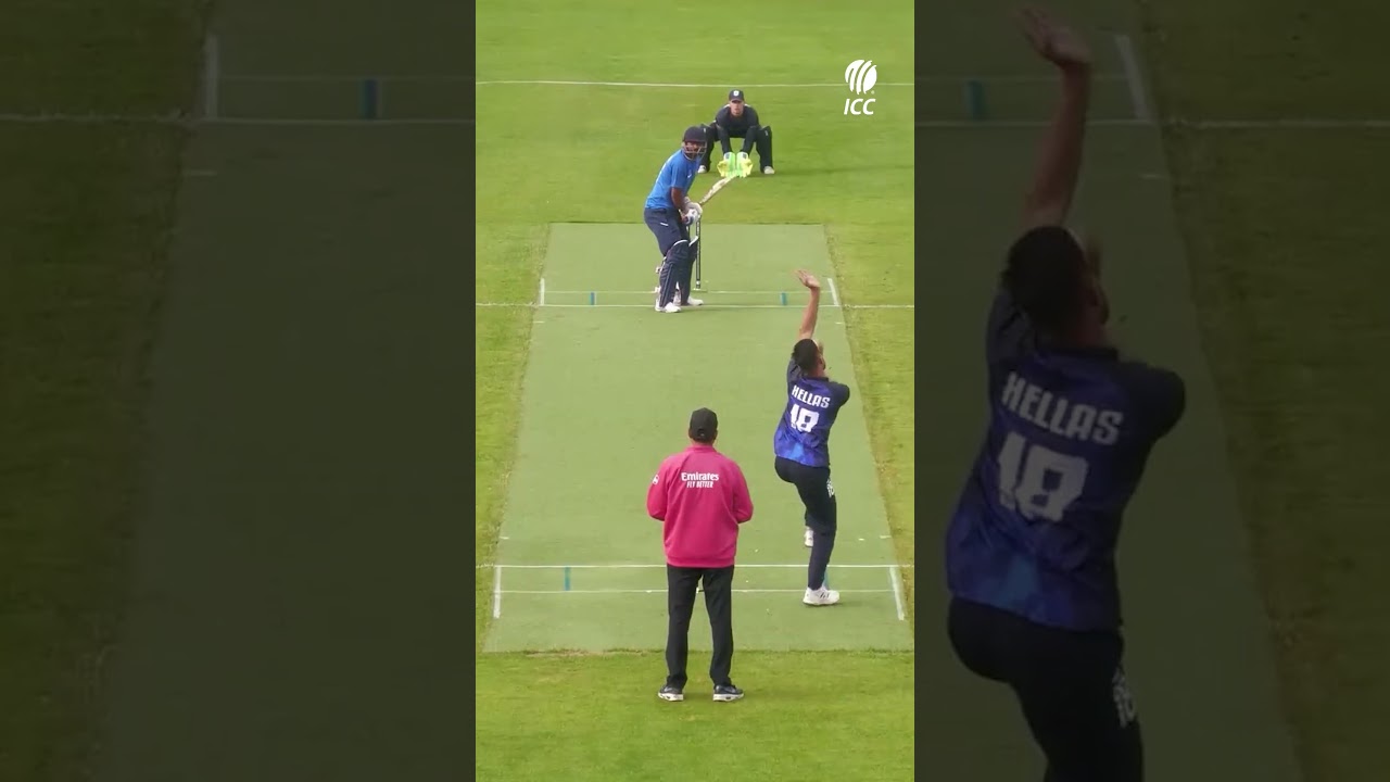 Sinan Khan bowling with plenty of pace for Greece in #T20WorldCup sub-regional qualifying action 😲