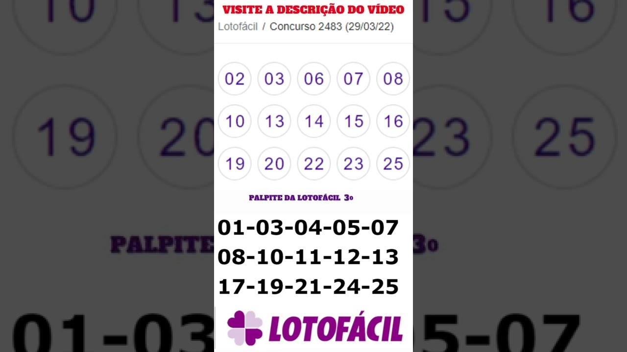 🤑🤑🤑🤑 LOTOFÁCIL 2483 – SORTEIO COM PALPITE 👀👀👀