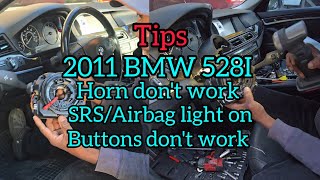 2011 BMW 528I- Spiral Cable / Clock Spring replacement | horn don't work | SRS Airbag light on