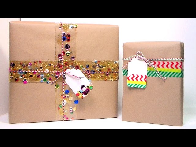 DIY gift wrap ideas with packing and washi tape 