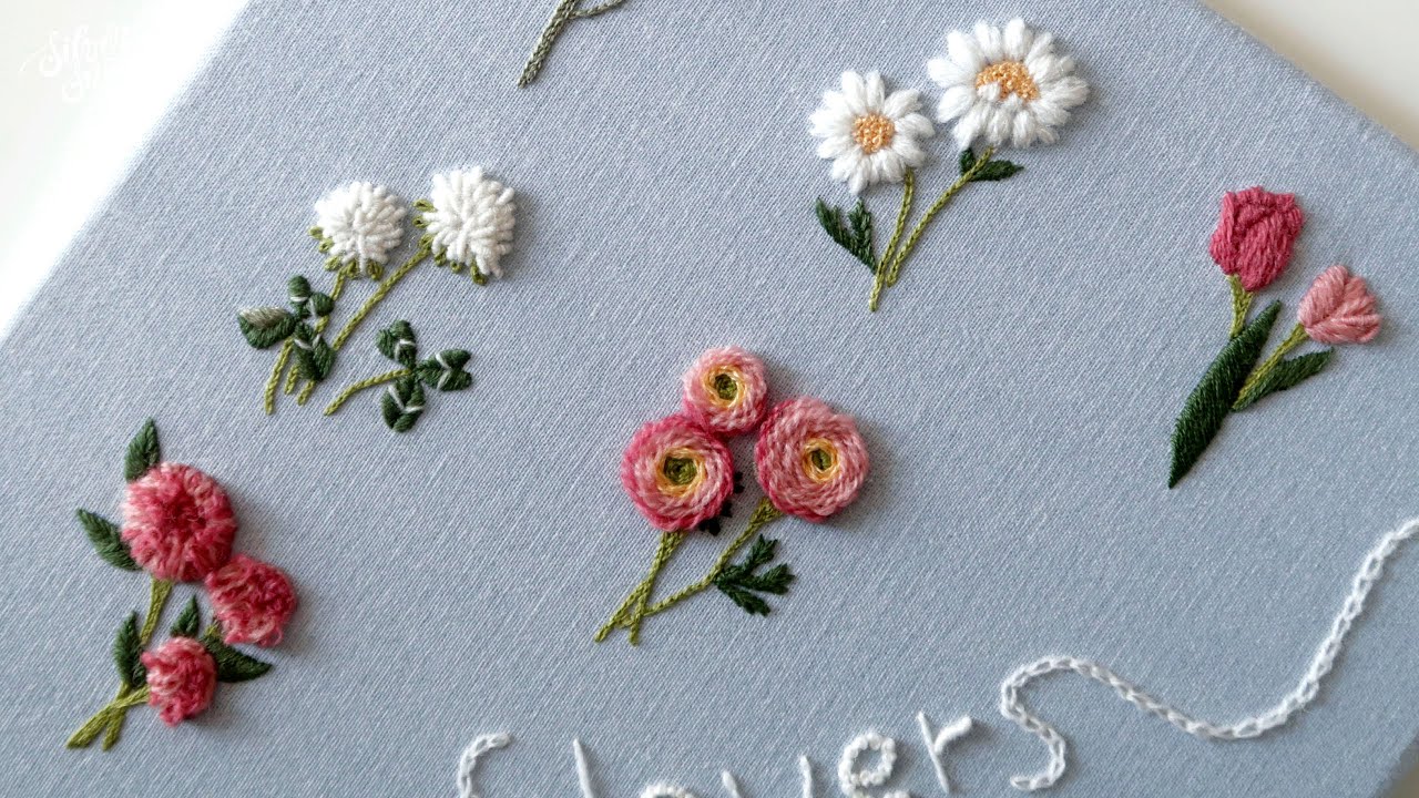 [프랑스 자수 SUB] 작약, 튤립, 라넌큘러스 자수 Peony, Tulip and Ranunculus Hand Embroidery