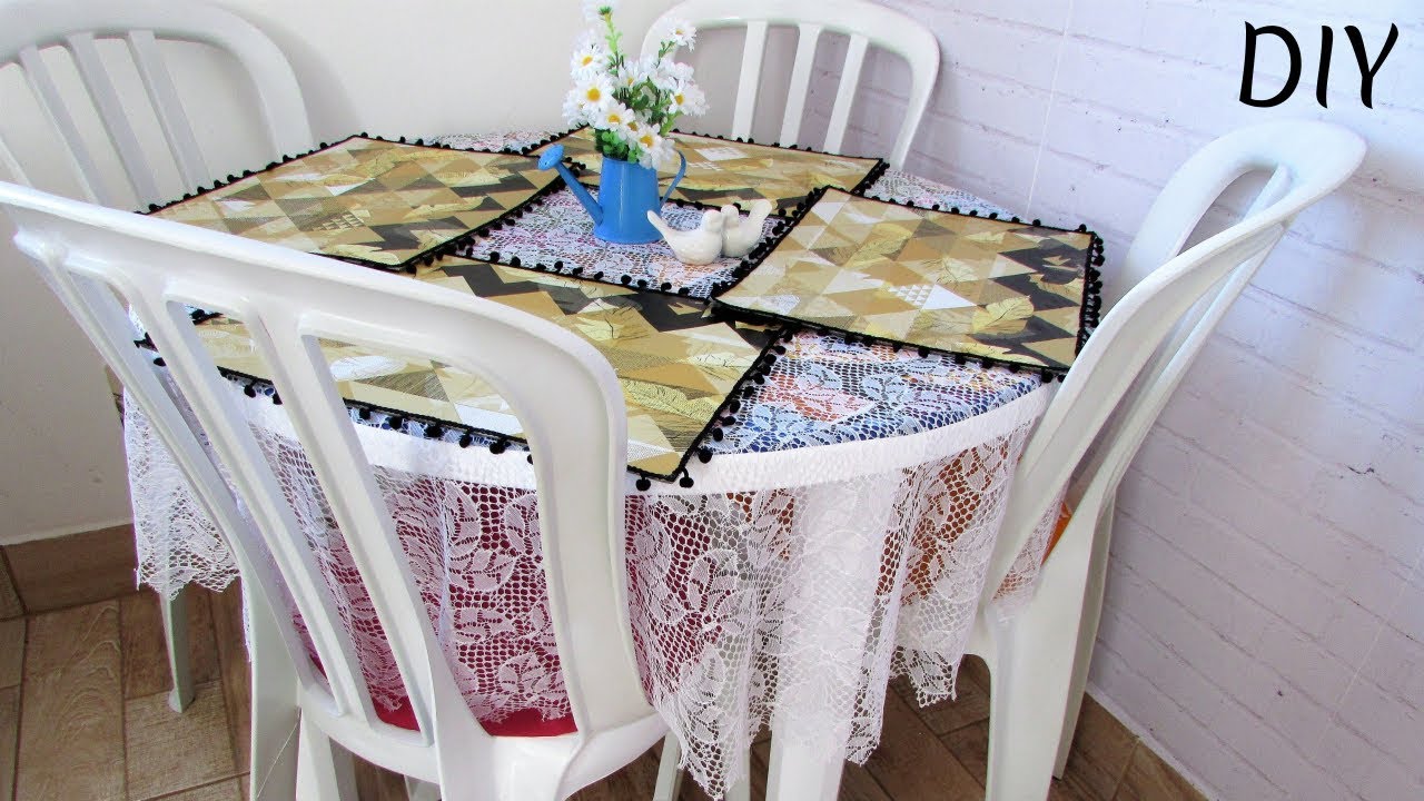 DIY🌸Jogo Americano feito com toalha de mesa impermeável
