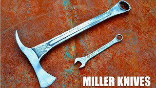 Forging a Tomahawk from a Wrench(Facebook page https://www.facebook.com/Miller-Knives-285026088542858/ This is how I forged a large wrench into a tomahawk., 2016-08-31T12:07:33.000Z)