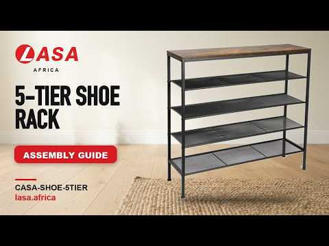 5-Tier Shoe Rack with 4 Metal Mesh Shelves, Rustic – Assembly