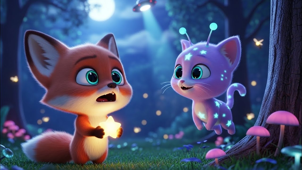 🦊🌟 The Baby Fox and the Alien Cat 👽 | Magical Forest Bedtime Story | 3D Animated Cat Story