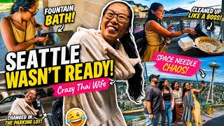 Crazy Thai Wife Took Over Seattle Space Needle, Fountain Bath & Fancy Restaurant Cleanup!