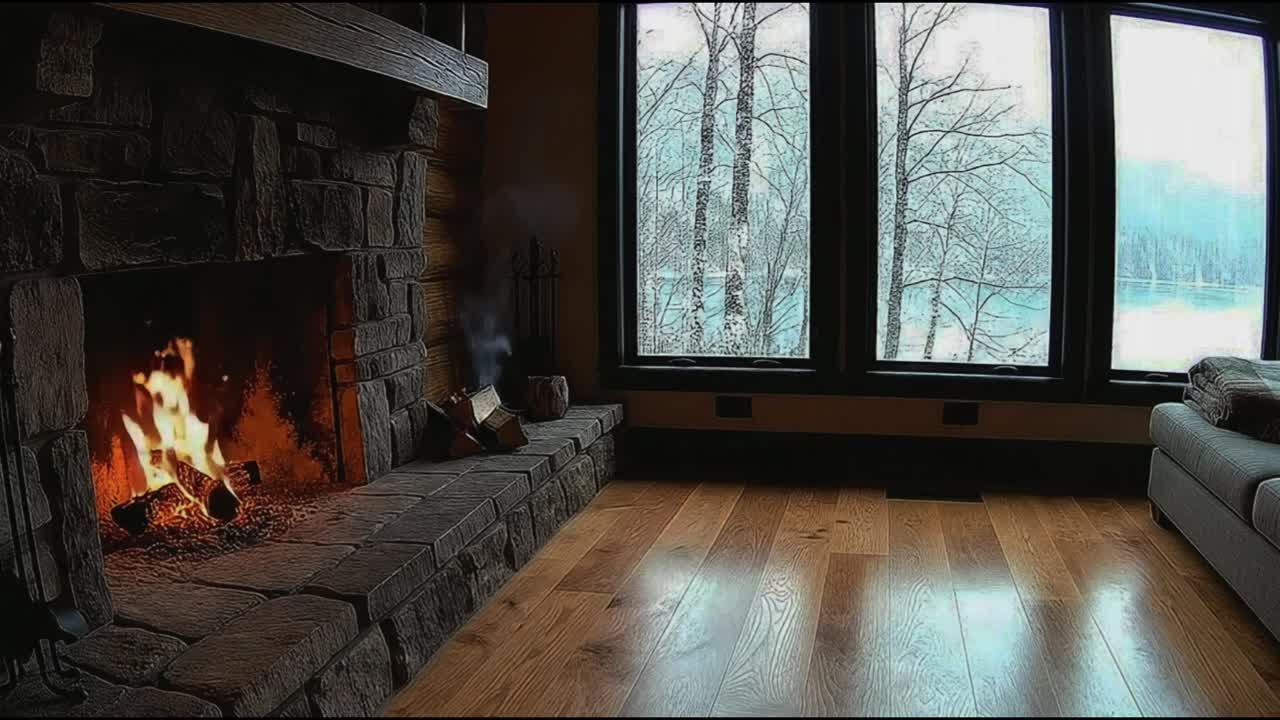 Cozy Fireplace Ambience with Gentle Snowfall Sounds for Deep Sleep and Relaxation ❄️🔥🧘