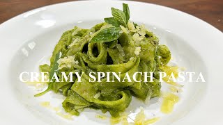 Fettuccine in Cheesy Spinach and Basil Pesto Sauce | How To Make Pesto Pasta | Green Sauce Pasta